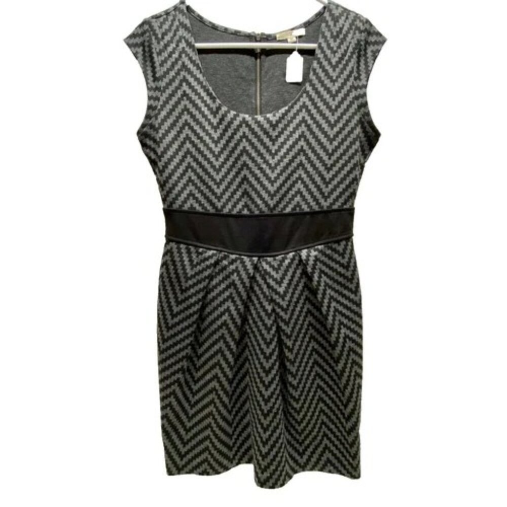 Bebop Sheath Dress Women's Medium Black Gray Geometric Office Wear Cocktail EUC